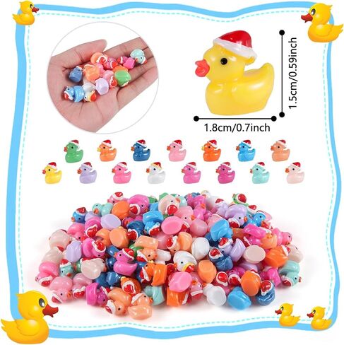 150Pcs Christmas Mini Resin Ducks Luminous Miniature Xmas Hat Animals Glow in The Dark Bulk for Micro Fairy Garden Dollhouse Decor Small Party DIY Slime Kit Prank Game Tiny Figure in Kuwait