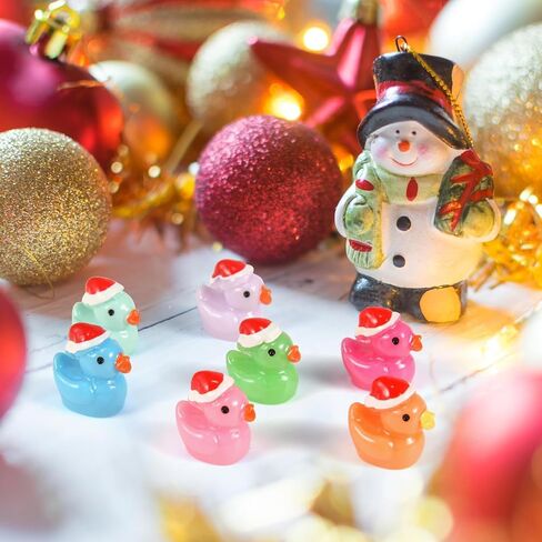 150Pcs Christmas Mini Resin Ducks Luminous Miniature Xmas Hat Animals Glow in The Dark Bulk for Micro Fairy Garden Dollhouse Decor Small Party DIY Slime Kit Prank Game Tiny Figure in Kuwait