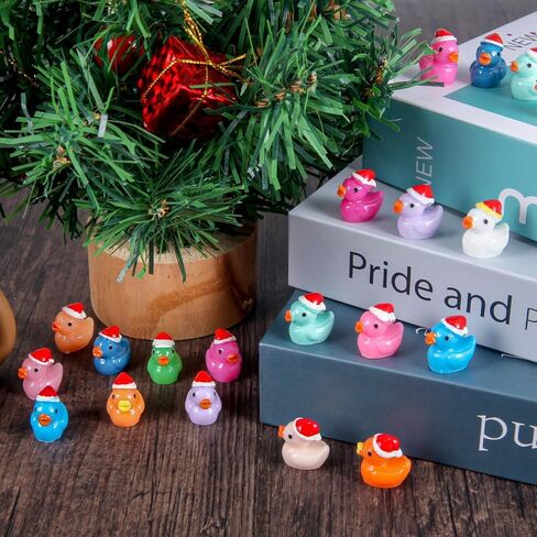 150Pcs Christmas Mini Resin Ducks Luminous Miniature Xmas Hat Animals Glow in The Dark Bulk for Micro Fairy Garden Dollhouse Decor Small Party DIY Slime Kit Prank Game Tiny Figure in Kuwait