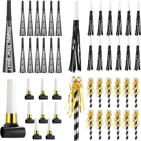 48pcs New Years Eve Noise Makers 2026 New Years Eve Party Whistles, Horns, Blowouts Set for Adults Party Decor Supplies(Classic Color,Curly Tassel) in Kuwait