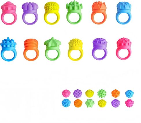Silicone Fidget Spinner for Stress Relief, Tactile Fidget Ring Set - 12 Texture Caps with Click Feature - Focus Aid for Work & Study - Random Color Delivery (12) in Saudi Arabia