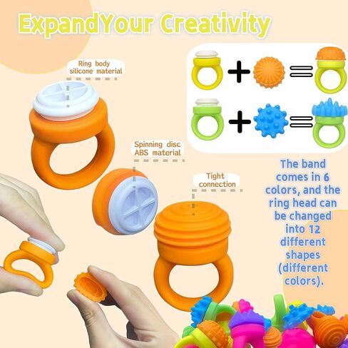Silicone Fidget Spinner for Stress Relief, Tactile Fidget Ring Set - 12 Texture Caps with Click Feature - Focus Aid for Work & Study - Random Color Delivery (12) in Saudi Arabia