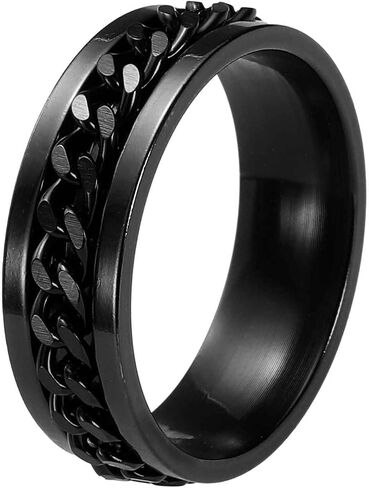Adults Fidget Ring 0.8" (20.8mm) Dia. Titanium Steel Chain Rotatable Rings, Metal Band Rings Perfect for Men & Women (Silver Multicolored) in Saudi Arabia