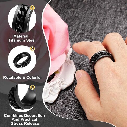 Adults Fidget Ring 0.8" (20.8mm) Dia. Titanium Steel Chain Rotatable Rings, Metal Band Rings Perfect for Men & Women (Silver Multicolored) in Saudi Arabia