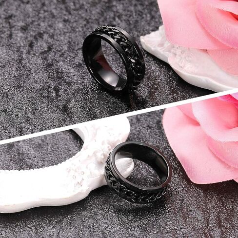 Adults Fidget Ring 0.8" (20.8mm) Dia. Titanium Steel Chain Rotatable Rings, Metal Band Rings Perfect for Men & Women (Silver Multicolored) in Saudi Arabia