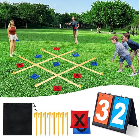 Giant Tic Tac Toe Outdoor Games for Kids Adults Family 4ft x 4ft Portable Bean Bag Toss Yard Lawn Backyard Camping Carnival Field Day Game with Ground Stakes Bean Bags Table Top Scoreboard in Saudi Arabia
