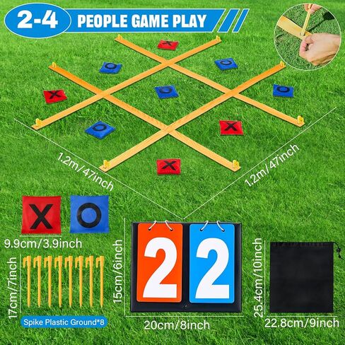 Giant Tic Tac Toe Outdoor Games for Kids Adults Family 4ft x 4ft Portable Bean Bag Toss Yard Lawn Backyard Camping Carnival Field Day Game with Ground Stakes Bean Bags Table Top Scoreboard in Saudi Arabia