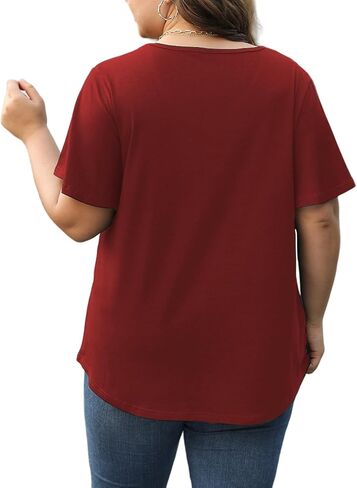 VISLILY Womens-Plus-Size-Summer-Tops 2024 Pleated V Neck T Shirts Short Sleeve Blouses Ruffle Flowy Tunics XL-5XL in Kuwait