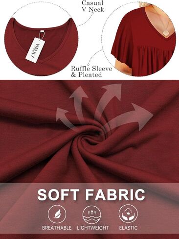 VISLILY Womens-Plus-Size-Summer-Tops 2024 Pleated V Neck T Shirts Short Sleeve Blouses Ruffle Flowy Tunics XL-5XL in Kuwait
