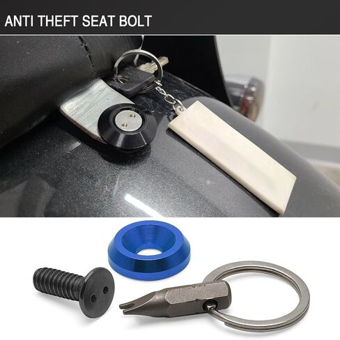 Seat Bolt Screw 1/4"-20 Thread w/Anti Theft Ring for Harley 1996-2025 Touring Dyna Softail Sportster 883 XL1200 Road King Electra Glide Street Glides (Blue Black) in Kuwait