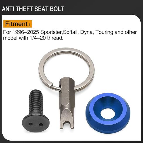 Seat Bolt Screw 1/4"-20 Thread w/Anti Theft Ring for Harley 1996-2025 Touring Dyna Softail Sportster 883 XL1200 Road King Electra Glide Street Glides (Blue Black) in Kuwait