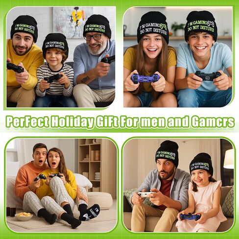 4 Pieces I'm Gaming Socks Beanie Hats, Included 2 Pairs Novelty Gamer Socks Warm Casual Crew Socks and 2 Pieces Knit Hat Black Skull Cap for Women Men in Saudi Arabia