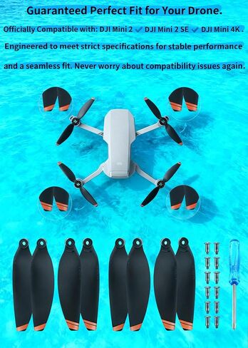 8 قطع مراوح منخفضة الضوضاء سريعة الفك لطائرة DJI Mini 2 / Mini 2 SE/Mini 4K بدون طيار، مجموعة بديلة كاملة مع براغي ومفك براغي، طيران ثابت وقطع غيار سهلة التركيب in Kuwait