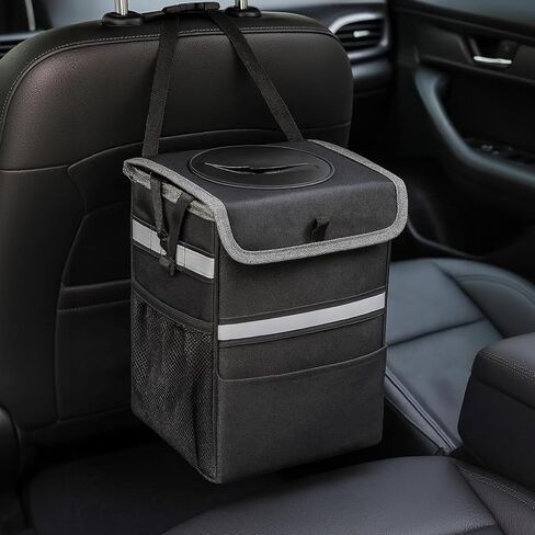 Car Trash Can with Lid, Storage Pockets & 2 - Gal Capacity, Multipurpose Hanging Garbage Bag with Strap, Universal for Sedans, SUVs & Trucks in Saudi Arabia