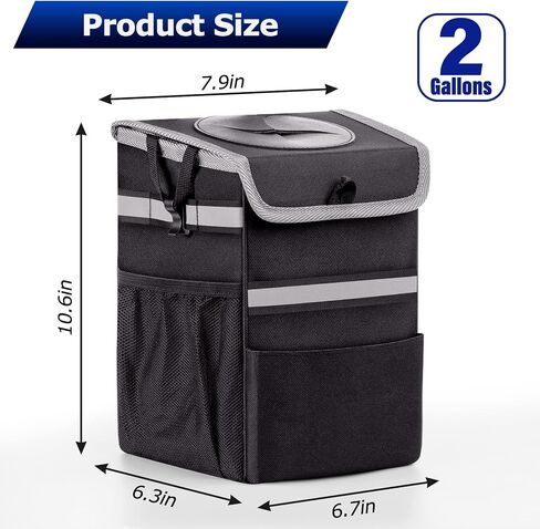 Car Trash Can with Lid, Storage Pockets & 2 - Gal Capacity, Multipurpose Hanging Garbage Bag with Strap, Universal for Sedans, SUVs & Trucks in Saudi Arabia