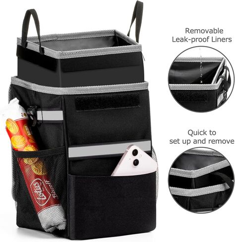 Car Trash Can with Lid, Storage Pockets & 2 - Gal Capacity, Multipurpose Hanging Garbage Bag with Strap, Universal for Sedans, SUVs & Trucks in Saudi Arabia