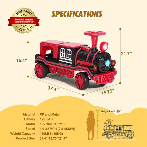 JOYLDIAS 2 مقاعد ركوب على القطار، 12 فولت لعبة ركوب للأطفال مع الموسيقى، قطار تزمير، أضواء، سرعة عالية/منخفضة وتخزين، سيارة كهربائية للأطفال من سن 3 سنوات فما فوق، أزرق in Kuwait