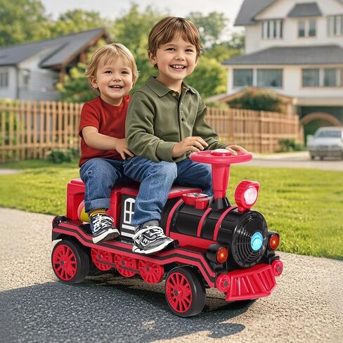 JOYLDIAS 2 مقاعد ركوب على القطار، 12 فولت لعبة ركوب للأطفال مع الموسيقى، قطار تزمير، أضواء، سرعة عالية/منخفضة وتخزين، سيارة كهربائية للأطفال من سن 3 سنوات فما فوق، أزرق in Kuwait