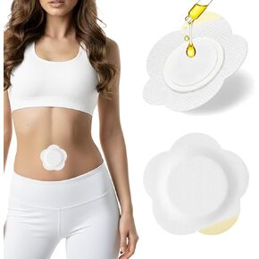 رقعة زر البطن بزيت الخروع - 50 قطعة من لفافات زيت الخروع للاستعمال مرة واحدة مع وسادة من القطن العضوي، غطاء رقعة زر البطن مانع للتسرب، مسامي وصديق للبشرة in Kuwait