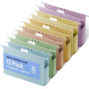 Extra Capacity Plastic Hanging File Folders Legal Size,Heavy Duty 2 Inch Expansion,12 Pack Wheat Straw Filing Cabinet Folders with Adjustable Tabs,File Organizer for Bulky Files (Morandi) in Saudi Arabia