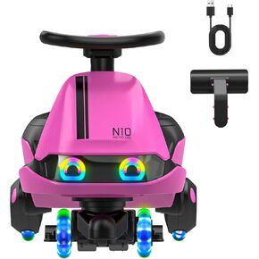 سيارة FanttikRide N10 الكلاسيكية الكهربائية مع دواسة، بطارية قابلة لإعادة الشحن من النوع C، ممسحة قابلة للفصل بنقرة واحدة، GlideWiz، مضادة للانقلاب، عجلات وامضة، بلوتوث، للأعمار من 3 سنوات فما فوق، 150 رطل، وردي in Kuwait
