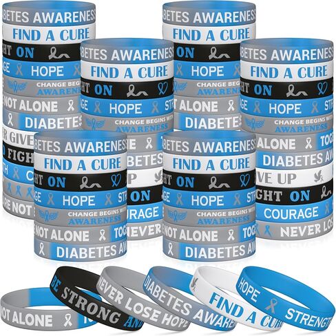 WATINC Diabetes Awareness Wristbands Bulk - Blue Gray Ribbon Type 1 Diabetes Prevention Motivational Silicone Bracelets in Saudi Arabia