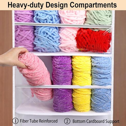 Hanging Yarn Storage Organizer - 6 Tiers Over the Door Yarn Crochet Organizer Shelves with 3 Top Knitting Needle Pockets, Large Capacity Clear Yarn ball Holder for Knitting Supplies in Saudi Arabia