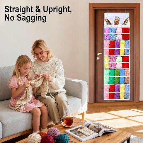 Hanging Yarn Storage Organizer - 6 Tiers Over the Door Yarn Crochet Organizer Shelves with 3 Top Knitting Needle Pockets, Large Capacity Clear Yarn ball Holder for Knitting Supplies in Saudi Arabia