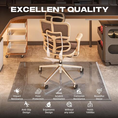 [Tempered Glass] 40“x30" Beveled Edge Glass Chair Mat with Polished Edge Clear Office Chair Mat, Glides Smoothly, Suitable for Carpet or Hardwood Floors (Grey) in Saudi Arabia