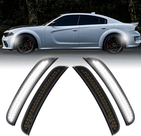 Side Marker Lights for Charger 2015-2023, Front & Rear Fender Light for Charger SXT, for Scatpack, for SRT Hellcat, LED White Parking Light, Bumper Marker Lamps, Smoked Len, 4PCS in Kuwait
