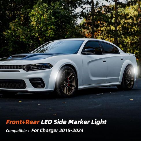 Side Marker Lights for Charger 2015-2023, Front & Rear Fender Light for Charger SXT, for Scatpack, for SRT Hellcat, LED White Parking Light, Bumper Marker Lamps, Smoked Len, 4PCS in Kuwait