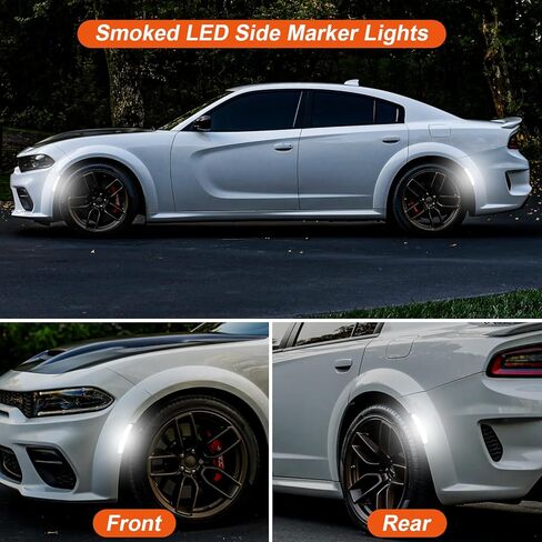 Side Marker Lights for Charger 2015-2023, Front & Rear Fender Light for Charger SXT, for Scatpack, for SRT Hellcat, LED White Parking Light, Bumper Marker Lamps, Smoked Len, 4PCS in Kuwait