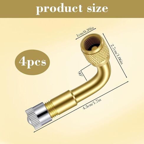 4 Pcs Valve Stem Extenders - 90 Degree Universal Brass Tire Valve Extension Adaptor for Passenger Cars, Bicycles, Motorcycles, RV, Trailers in Saudi Arabia