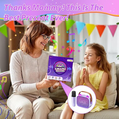 آلة كاريوكي صغيرة للأطفال البالغين (ترقية 2025)، مكبر صوت بلوتوث محمول مع 2 ميكروفون لاسلكي، حامل هاتف مدمج ورسوم متحركة إيموجي، هدية عيد ميلاد للأولاد والبنات 3-12 حفلة كاريوكي منزلية in Kuwait