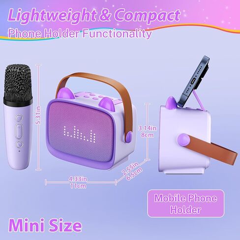 آلة كاريوكي صغيرة للأطفال البالغين (ترقية 2025)، مكبر صوت بلوتوث محمول مع 2 ميكروفون لاسلكي، حامل هاتف مدمج ورسوم متحركة إيموجي، هدية عيد ميلاد للأولاد والبنات 3-12 حفلة كاريوكي منزلية in Kuwait