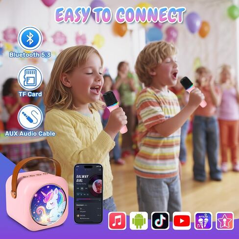 آلة كاريوكي صغيرة مع 2 ميكروفونات لاسلكية، مكبر صوت بلوتوث محمول للأطفال والكبار، عيد ميلاد مثالي للفتيات والأولاد من سن 3 إلى 12 سنة، لعبة ترفيهية للسفر والحفلات المنزلية (وردي) in Saudi Arabia