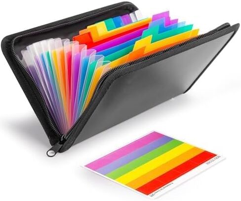 Expanding File Folder, 13 Pockets Small Accordion File Holder Organizer with Labels for Receipt Cards, Document, Coupons Storage,Zipper Closure, Bill Business,Classroom, 8.3X5.1 Inches, Black in Saudi Arabia