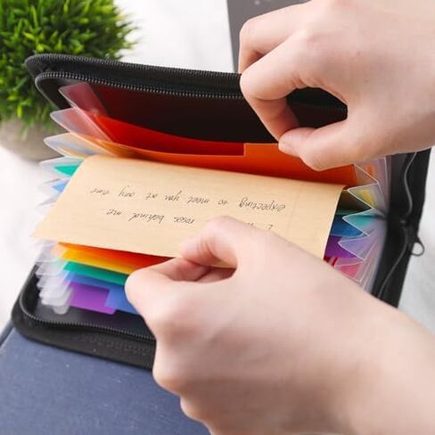 Expanding File Folder, 13 Pockets Small Accordion File Holder Organizer with Labels for Receipt Cards, Document, Coupons Storage,Zipper Closure, Bill Business,Classroom, 8.3X5.1 Inches, Black in Saudi Arabia
