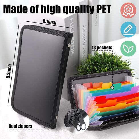 Expanding File Folder, 13 Pockets Small Accordion File Holder Organizer with Labels for Receipt Cards, Document, Coupons Storage,Zipper Closure, Bill Business,Classroom, 8.3X5.1 Inches, Black in Saudi Arabia