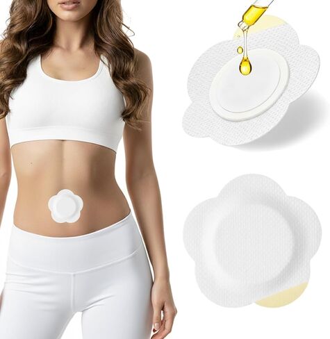 رقعة زر البطن بزيت الخروع - 50 قطعة من لفافات زيت الخروع للاستعمال مرة واحدة مع وسادة من القطن العضوي، غطاء رقعة زر البطن مانع للتسرب، مسامي وصديق للبشرة in Kuwait