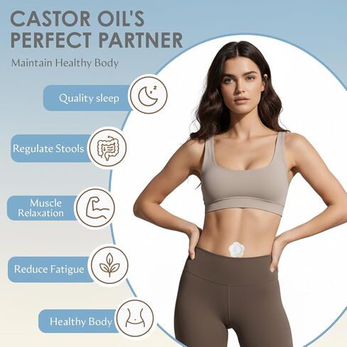 رقعة زر البطن بزيت الخروع - 50 قطعة من لفافات زيت الخروع للاستعمال مرة واحدة مع وسادة من القطن العضوي، غطاء رقعة زر البطن مانع للتسرب، مسامي وصديق للبشرة in Kuwait