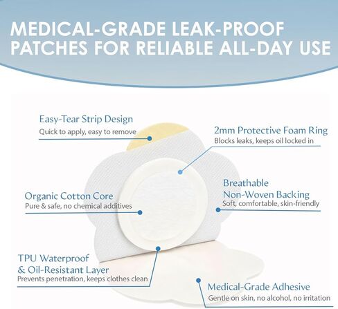 رقعة زر البطن بزيت الخروع - 50 قطعة من لفافات زيت الخروع للاستعمال مرة واحدة مع وسادة من القطن العضوي، غطاء رقعة زر البطن مانع للتسرب، مسامي وصديق للبشرة in Kuwait
