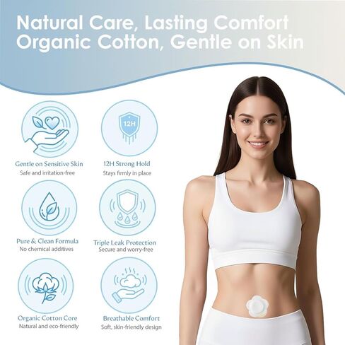 رقعة زر البطن بزيت الخروع - 50 قطعة من لفافات زيت الخروع للاستعمال مرة واحدة مع وسادة من القطن العضوي، غطاء رقعة زر البطن مانع للتسرب، مسامي وصديق للبشرة in Kuwait