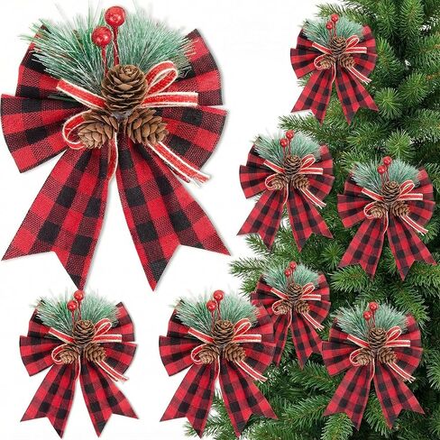 JOHOUSE Red Buffalo Plaid Bows 12PCS Christmas Tree Bows Christmas Wreath Bow for Christmas Outdoor Decorations in Kuwait