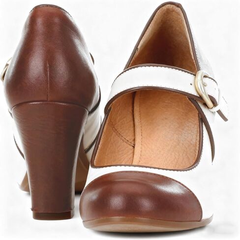 SHODENSE Vintage Chunky High Heel Mary Jane Pumps Women Turquoise Ankle Strap Round Toe Dress Sandals Block Heels Mary Jane Lolita Shoes Two-Toned Retro Ladies Office Wedding Fall Matte Blue 7.5 in Saudi Arabia