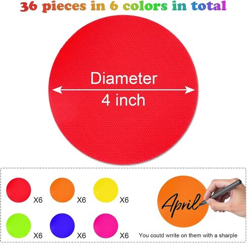 36 Pcs Carpet Spot Markers, 4 Inch 6 Colors Carpet Dots for Classroom, Durable Floor Dots, Sit Spots for Home, Gym Agility Training, Kindergarten & Teacher Classroom Decor Supplies in Saudi Arabia