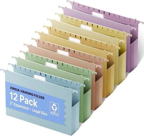 Extra Capacity Plastic Hanging File Folders Legal Size,Heavy Duty 2 Inch Expansion,12 Pack Wheat Straw Filing Cabinet Folders with Adjustable Tabs,File Organizer for Bulky Files (Morandi) in Saudi Arabia