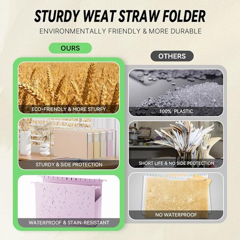 Extra Capacity Plastic Hanging File Folders Legal Size,Heavy Duty 2 Inch Expansion,12 Pack Wheat Straw Filing Cabinet Folders with Adjustable Tabs,File Organizer for Bulky Files (Morandi) in Saudi Arabia