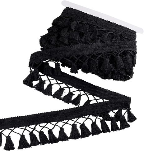 PH PandaHall 10 Yards Tassel Fringe Trim, 2-3/4 inch Black Sewing Lace Fabric Trim Polyester Tassel Ribbon Crochet Ribbon Crafting Lace for Curtain Dress Clothes Home Decor DIY Crafts in Saudi Arabia