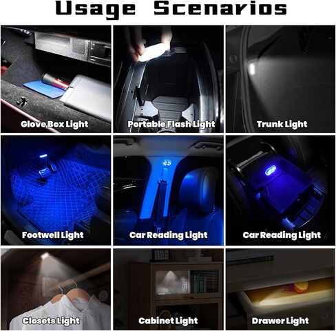 4 قطع من مصابيح LED المحيطة للسيارة اللاسلكية، 7 ألوان RGB للسيارة الداخلية مع جهاز التحكم عن بعد واللمس، ضوء LED صغير مغناطيسي قابل لإعادة الشحن من النوع C للسيارات والخزانة وخزانة الملابس in Kuwait